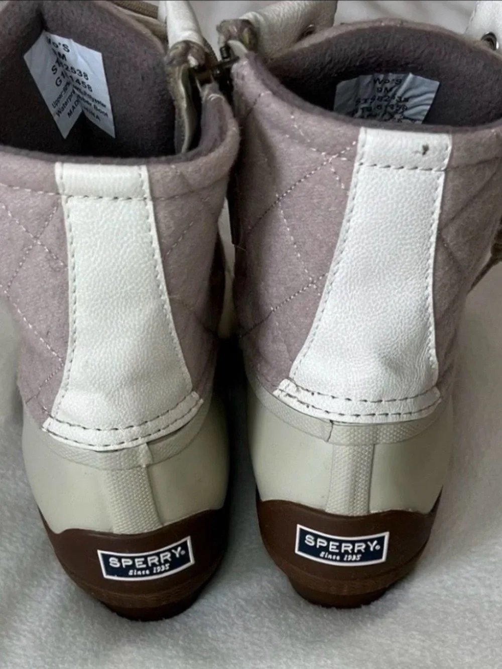 Sperry Women's Quilted Light Pink and Cream Duck Boots